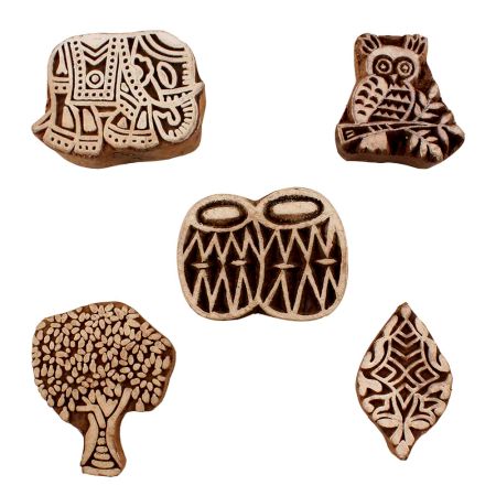 Set of 5 Piece New Mix Wooden Printing Blocks